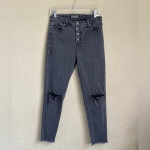 Lucky Brand black Bridgette skinny ankle Distressed Jeans front button size 8/28